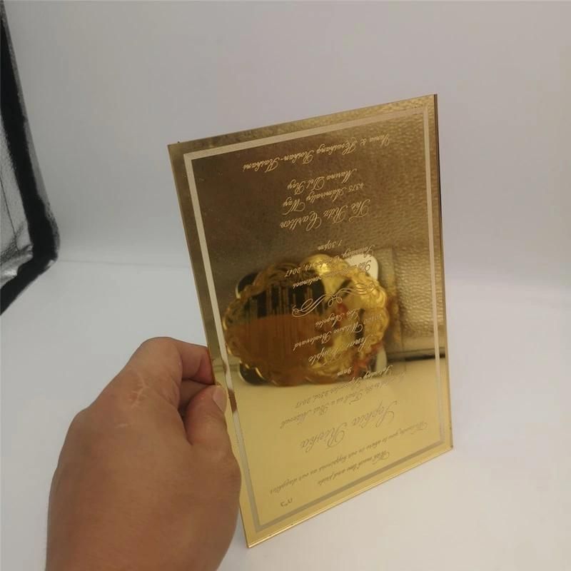 Custom Acrylic Golden Mirror Exhibition Meeting Wedding Invitation Plastic Light Luxury Wedding Invitation Card