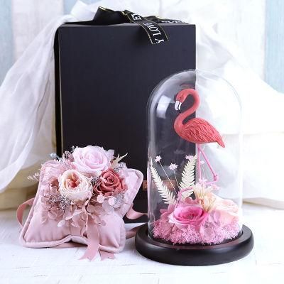 New Style Wholesale Gift Items Preserved Flower Preserved Bird Rose in Glass for Wedding Christmas Valentines Day