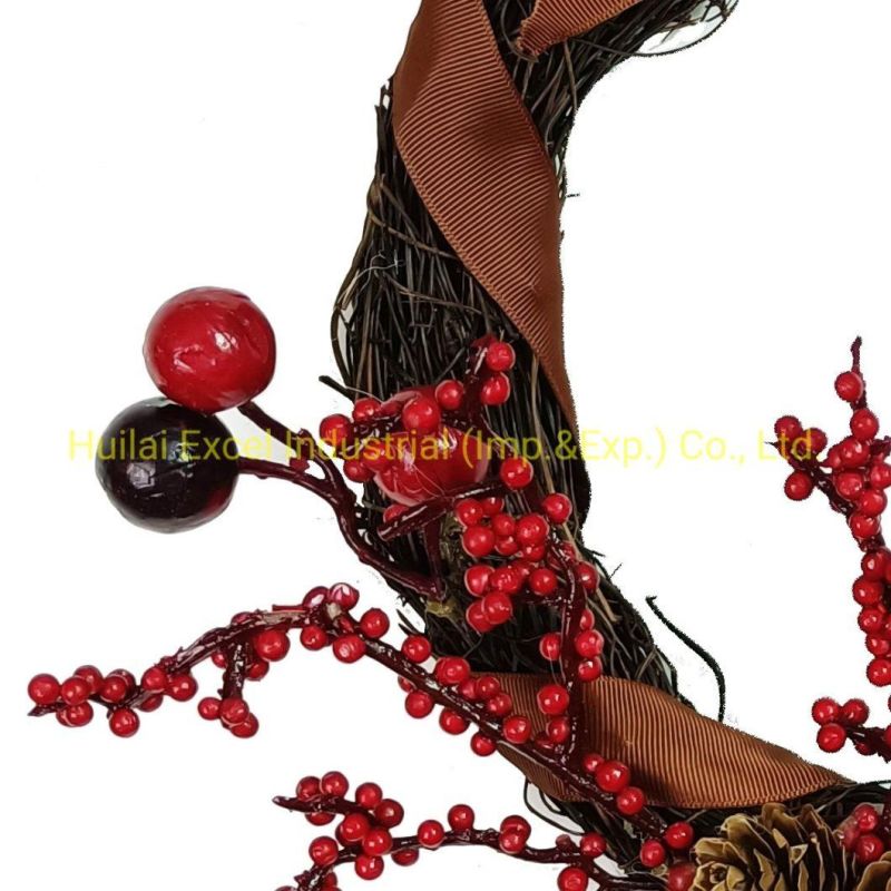 Artificial Wreath Rattan Red Berry Christmas Garland Circle Wreath Decoration
