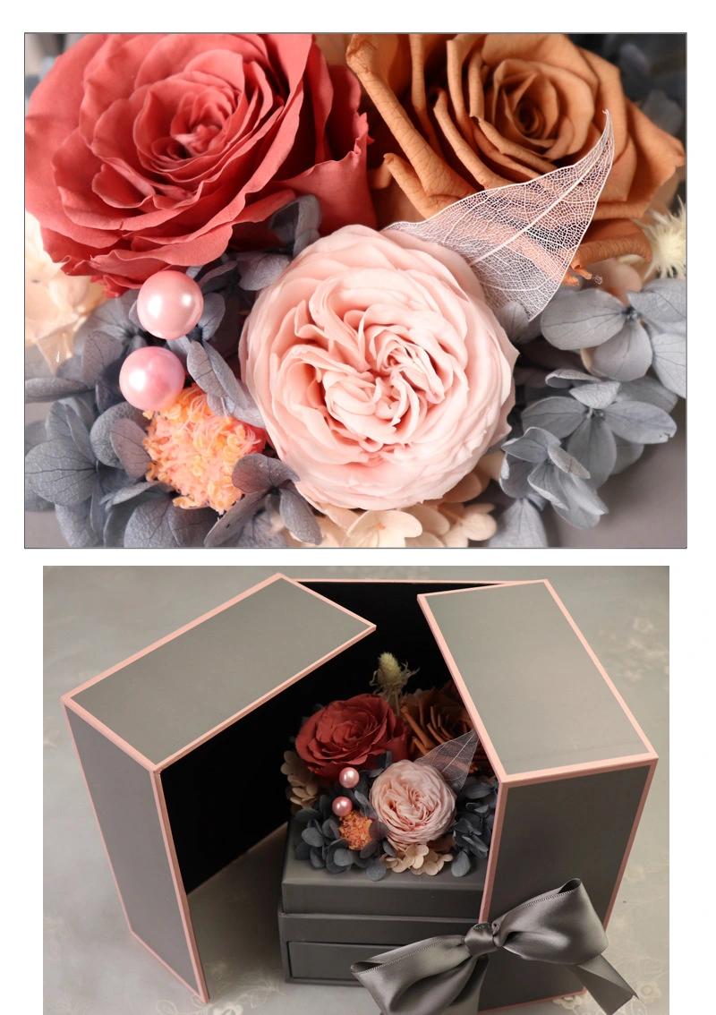 OEM Colorful Perfect Christmas Gifts Preserved Everlasting Real Rose Flower Preserved Roses in Gift Box with Drawer