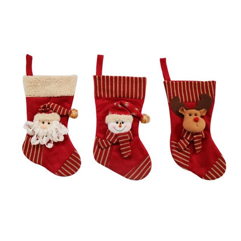 Fancy Christmas Stockings Plush Xmas Santa Snowman 3D Stuffed Socks