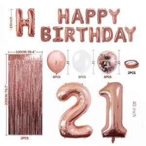 21 Years Old Number Happy Birthday Foil Balloons Rose Gold Confetti Latex Balloons