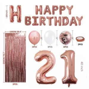21 Years Old Number Happy Birthday Foil Balloons Rose Gold Confetti Latex Balloons