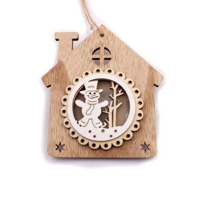 Wooden Santa Claus House Snowman Christmas Decoration Light Glow Pendant Snowflake Ornament