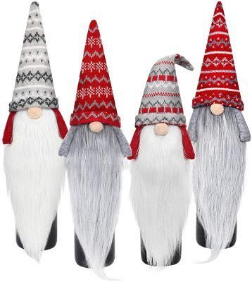 4PCS Red &amp; Gray Santa Hat, Wine Bottle Cover - Cute Gnome Wine Bottle Cover Decoration Santa Doll Wine Christmas Decorations Snowman Cover