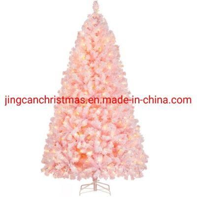 Dec. Metu Pink LED Flocked Artificail Hinged Chirstmas Tree