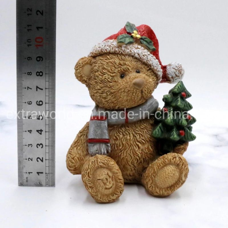 Christmas Decoration Bear with Xmas Tree Ornaments Polyresin Girt