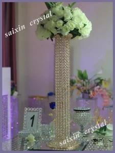 Gorgeous Gold Crystal Pillar Flower Stand for Wedding Centre Pieces
