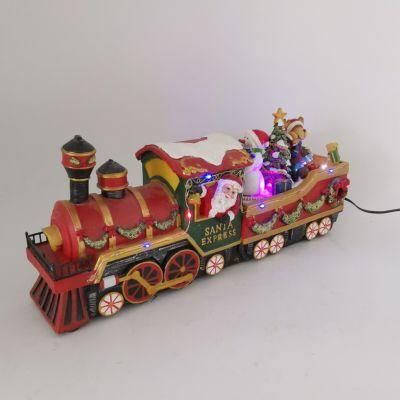 Handmade Resin Gift LED Lights Christmas Santa Claus Riding on Train
