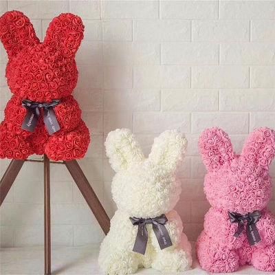 20cm Hot Wholesale Rabbit Rose Artificial Gift Mother Day Ribbon Diamond Luxury