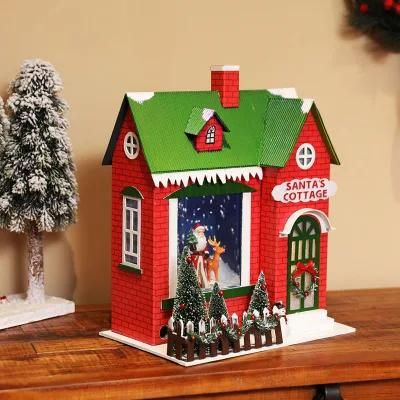 New Shopping Mall Hotel Window Holiday Decorations Decorations Christmas Scene Props Drifting Snow Music Mini Cardboard House Ornaments