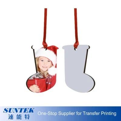 Cheap Price Good Heat Transfer Photo Christmas Ornament Wooden MDF Christmas Socks Shape