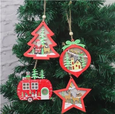 Christmas Tree Decorations Luminous Wooden Color Ornaments Christmas Tree Pendant