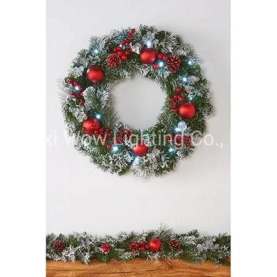 Frosted Decorated Wreath Illuminated with 20 Cool White LED Lights Christmas Decoration