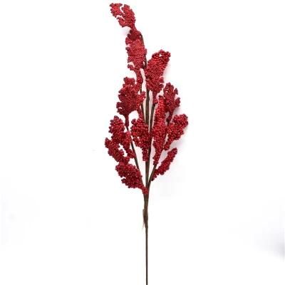 High Quality Artificial Christmas Leaves Picks with Red Berry Branch for Xmas Decoration