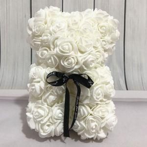 Mini Rose Bear, Baby Rose Bear, Faux Roses Teddy Bear White