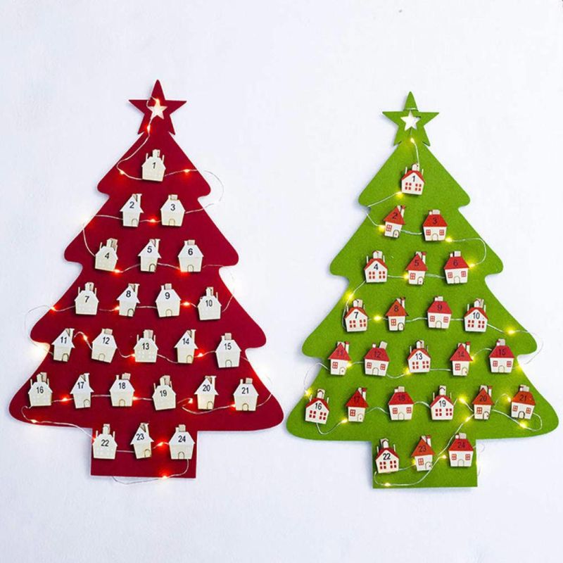 Christmas Tree Hanging Ornament Countdown Calendar with LED String Light