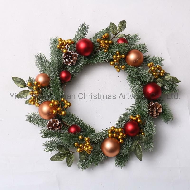 45cm PVC Artificial Christmas Wreath with Flower Leaf Pinecone Red Berry