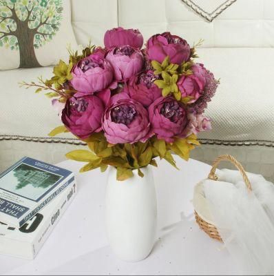 European 13 Heads Core Peony for Wedding Decoration Living Room Table Decoration Flower Simulation