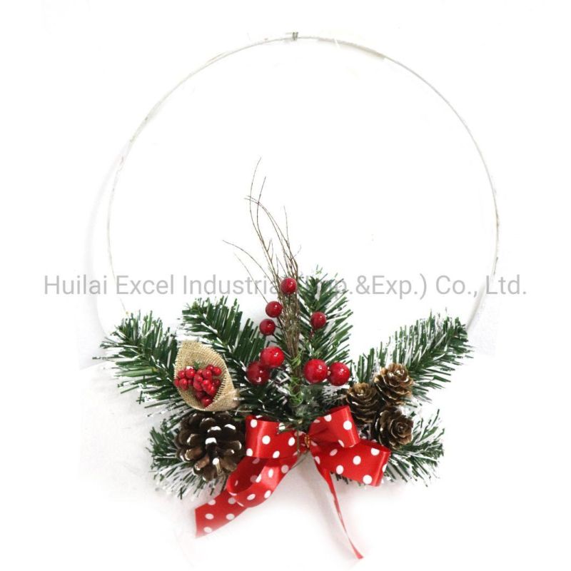 Metal Wire Circle Garland Hanging Decorative Wreath Pinecone Berry Wreath
