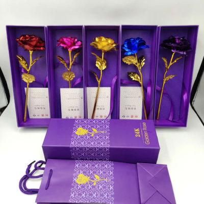 Hot Sale Rainbow Galaxy Rose 24K Gold Dipped Roses Flower with Spring Switch Flash LED Valentine&prime;s Day Gift Mather&prime;s Day Gift
