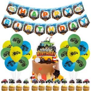 Monster Truck Boy Children&prime; S Party Bannercake Topper Set
