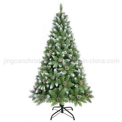 6FT Pointed Spraying White PVC Christmas Tree with Pinecones