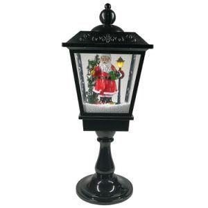 Big Size Christmas Santa Scene Black LED Musical Xmas Tabletop Lamp Post with Falling Snow