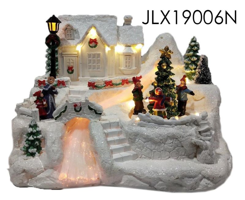 Christmas Village with Flying Deer LED Scene and Children Around The Tree Rotatio for Christmas Gifts House Decorations for Kids