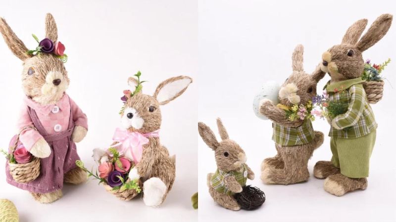 Factory Suppliers Customized Handmade Handcraft Home Decoration Rustic Foam Garden Sisal Rabbit Easter Decoration Bunny