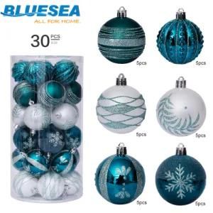 30PCS Christmas Decoration Ball Set 6cm Green and White Painted Christmas Balls