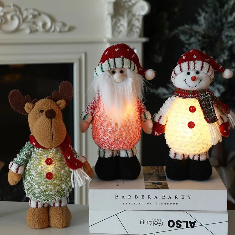 Cross Border New Christmas Decorations Can Be Illuminated Santa Claus Snowman Elk Figure Ornaments Lighting Standing Doll Ornaments