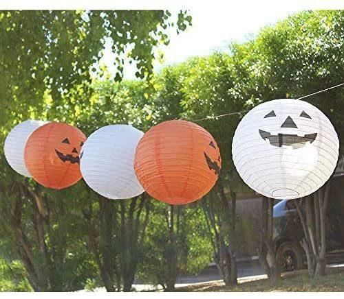 Halloween Paper Lanterns Halloween Hanging Lanterns Decorative Pumpkin Lantern Spider Bat Skeleton Lantern for Halloween Party Decor 8 Inches 10inch 12inch