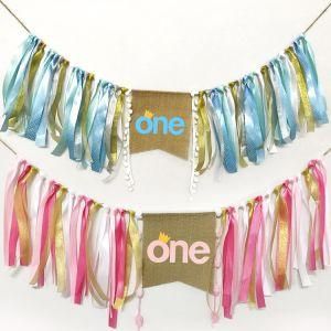 First Birthday Burlap Highchair Banner Happy Birthday Party Decorations