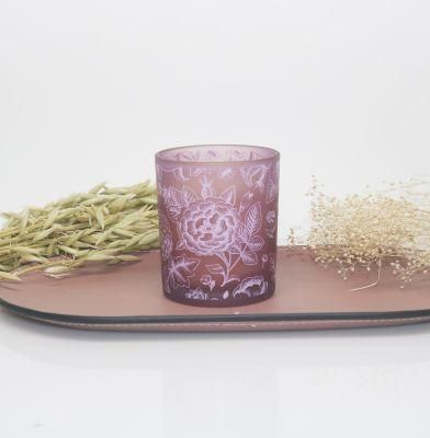 High Quality Purple Frosted Silk Screen Design Glass Candle Gift