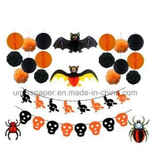 Umiss Paper Flower Bat Spider Banner Garland Halloween Party Decoration OEM