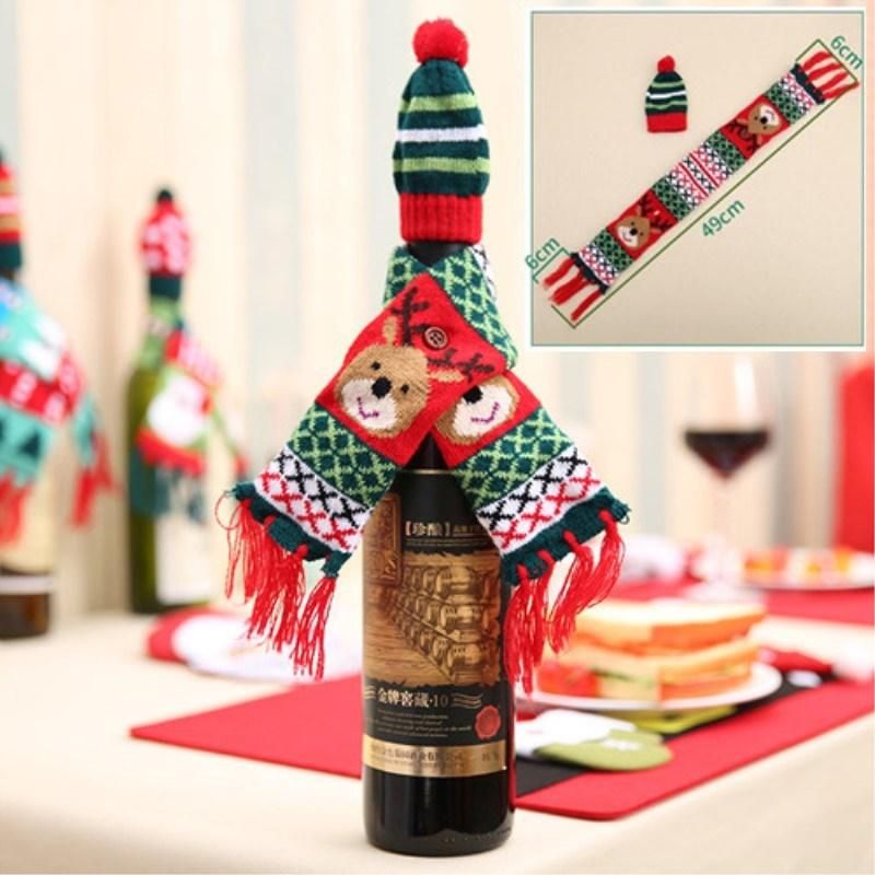 Christmas Home Table Decoration Scarf Hat Style Wine Bottle Cover