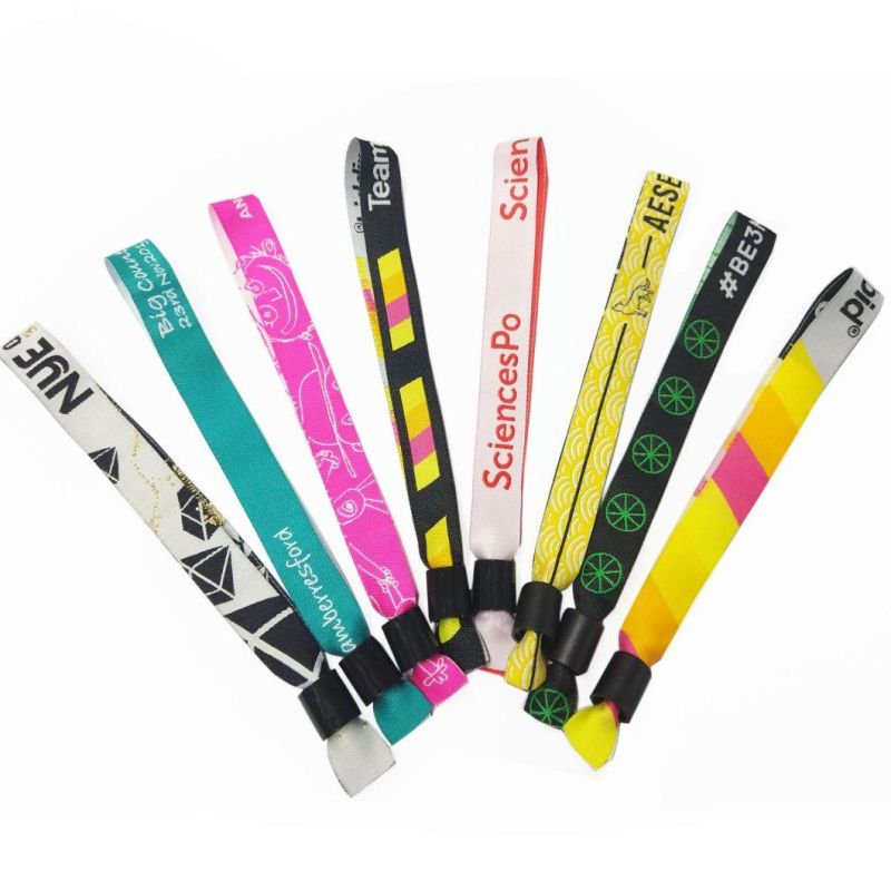 Custom Jacquard Woven Polyester Fabric Wristbands with Plastic Clip