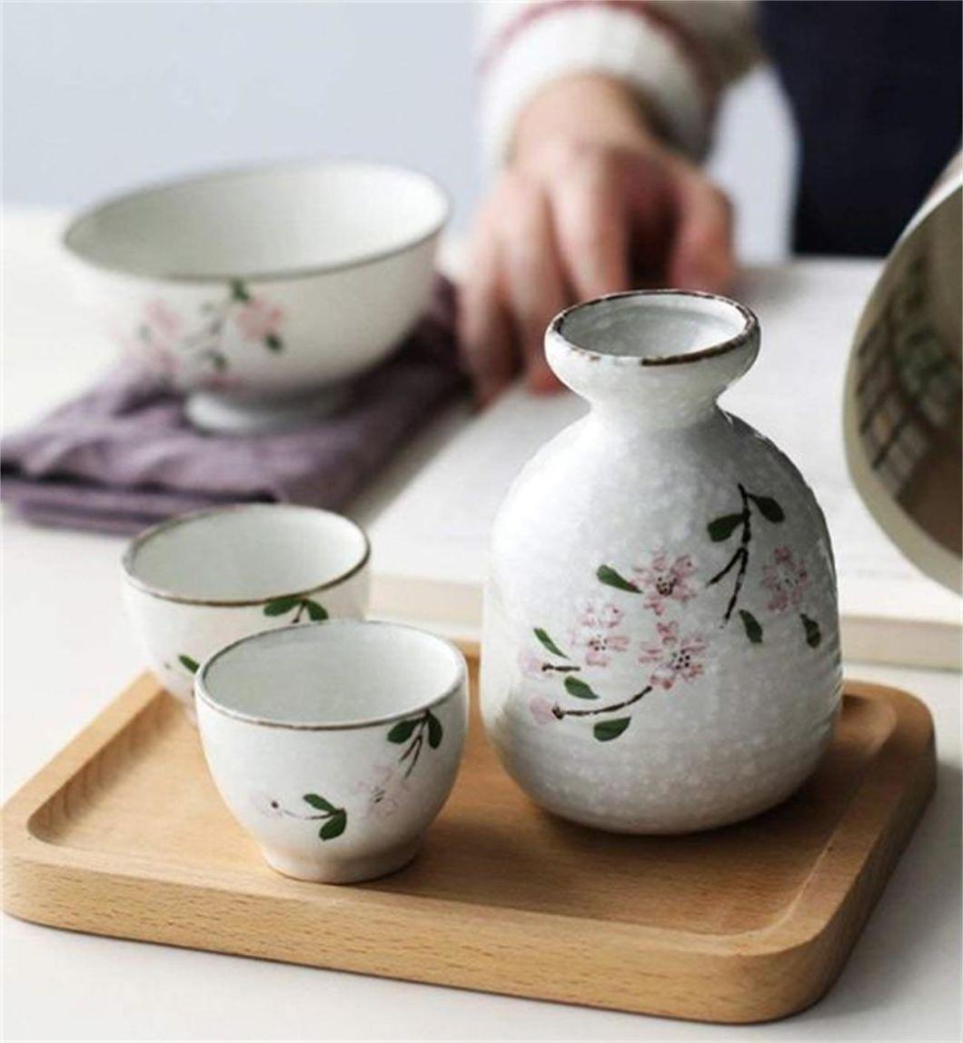 Elegant Flower Porcelain Serving Cups Japanese Ceramic Sake Set
