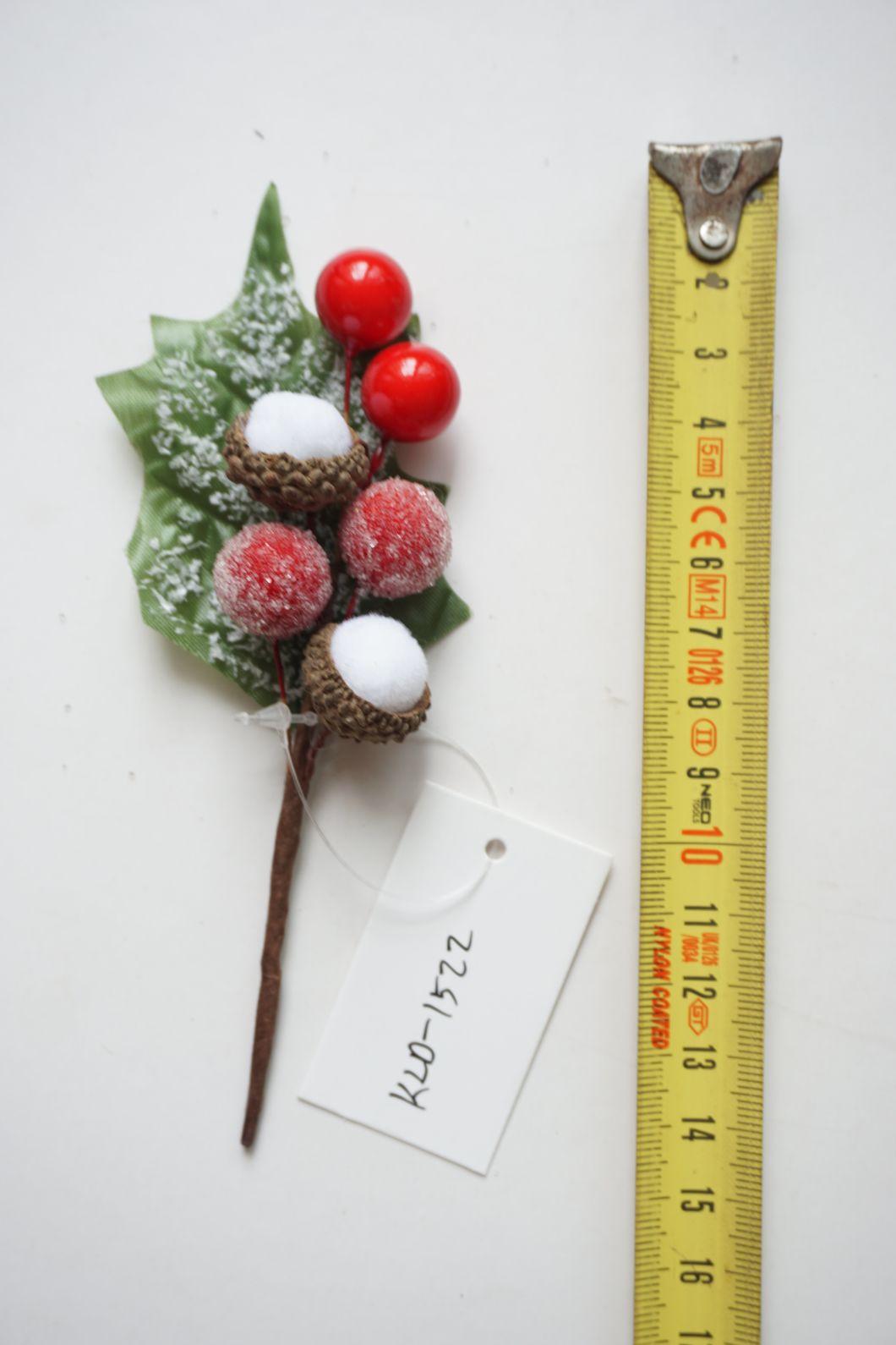 20cm Red Christmas Pick with Pine Cone and White Berries for Christmas Decoration