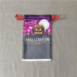 Purple Color Halloween White Moon and Pumkin Printing Polyester Satin Gift Bag