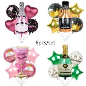 6PCS/Set Whiskey Bottle Birthday Party Bachelor Foil Balloon Set