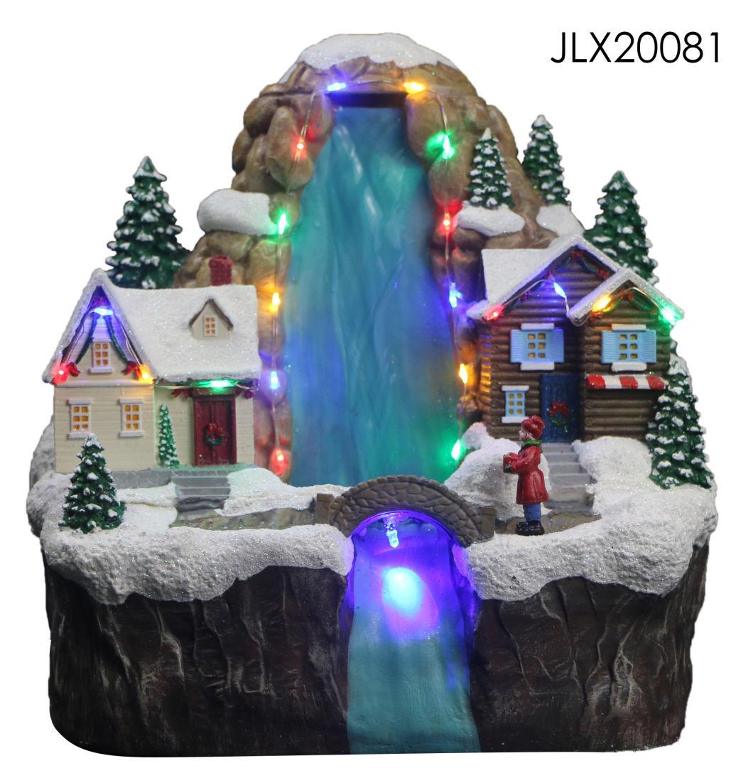 Best-Selling Christmas Village Houses with LED Lights and Four-Person Skates Function with Music