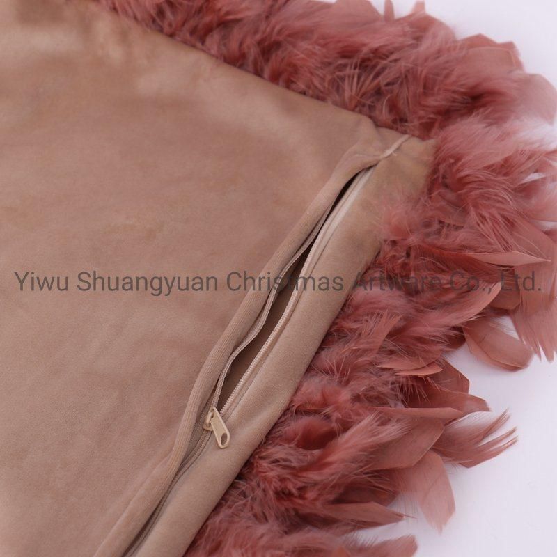 New Design Christmas Bolster Pillow with Feather for Holiday Wedding Party Home Decoration Hook Ornament Craft Gifts
