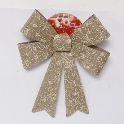 Max Size 32*38cm Gold Painting Bowknot for Chrismtas Tree Top Deco