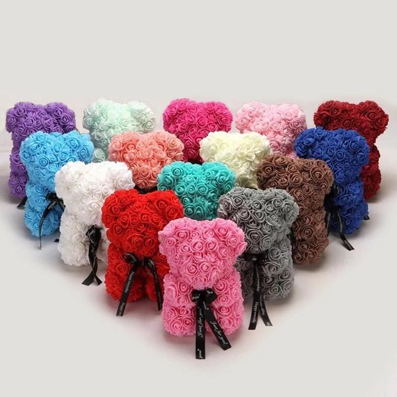 Wholesale 25cm Red Roses Flower Foam Teddi Bear Best Valentines Day Gift for Girlfriend Rose Bear Artificial Flower Bear