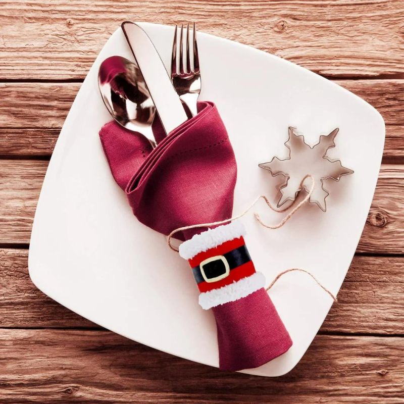 Christmas Napkin Rings Holders Napkin Band with Santa Belt Design for Party Dinner Table Decoration Napkin Rings