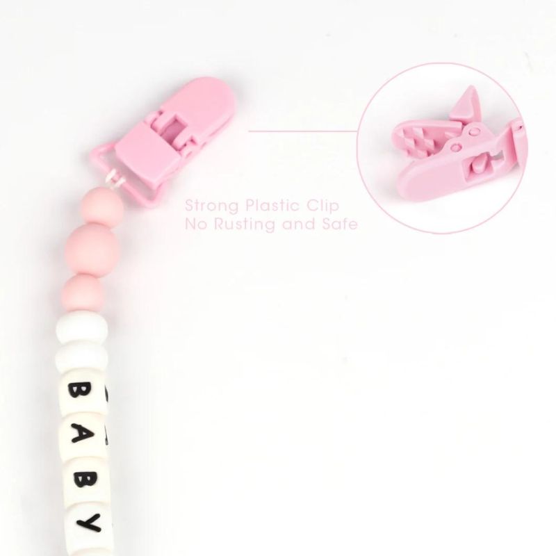 Pacifier Clip Baby Silicone Teething Beads Paci Holder Soothie Clips Teether Toy Chewbeads Baby Birthday Shower Gift