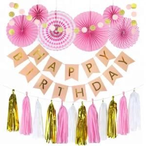 Pink Tassel Birthday Banner Paper Flower Birthday Party Decorations