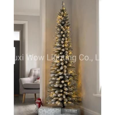 Flocked Pencil Christmas Tree with 180 LED Lights 6.5 FT 2 M